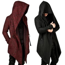 Jackets Steampunk Men Gothic Male Hooded Irregular Red Black Trench Vintage Mens Outerwear Cloak Fashion Trench Coat Men X9105