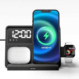 Wireless Chargers Night Light Led Digital Alarm Clock Wireless Charger for 14 13 12Pro Fast Charging Dock Station for Watch 2 YQ240105