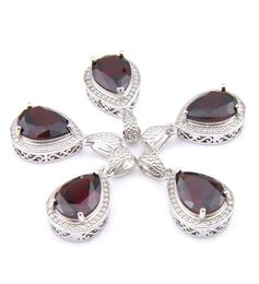 Mix 5 Pieces Pendants Luckyshine Shine Teardrop Shape Red Garnet Gemstone 925 Silver Pendant Necklaces P12961953834