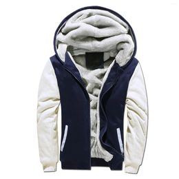 Men's Jackets Autumn And Winter Plush Fleece Hooded Coat Fashion Contrast Colour Loose Casual Outerwear Male Thick Warm Top