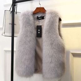 Women Fur Vest 2023 Female Waistcoat Faux Foat Winter Jackets Large Size Thickened Warm Sleeveless Outerwear Top 240105