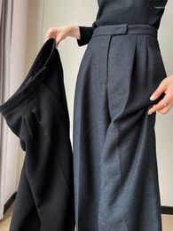 Women's Pants Women High Waist Korean Fashion Grey Woollen Wide-leg Casual Loose Black Straight Woman Trousers 2024 Autumn