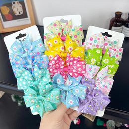 Hair Accessories 4Pcs/Set Print Ribbon Bowknot Bows Clip Printed Hairpins Children Barrettes Handmade Gift Kids