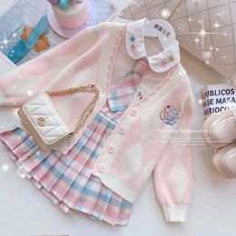 Clothing Sets 2024 Girls' College Style Suits Children's JK Plaid Skirt Three-piece Girl's Sweater Spring And Autumn