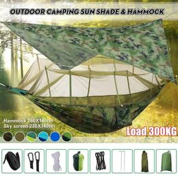 Lightweight Portable Camping Hammock and Tent Awning Rain Fly Tarp Waterproof Mosquito Net Hammock Canopy 210T Nylon Hammocks 240104