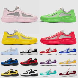 Americas Cup Soft Rubber Fabric Sneaker Designer Mens Casual Shoes Patent Leather Flat Trainers low top Sneakers Mesh America for Men prad Sneakers Size 38-46