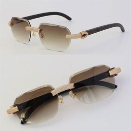2022 New Black Buffalo Horn Sunglasses Rimless Micro-paved Diamond set Sun glasses Men Women with C Decoration Rocks Wire frame gl241P