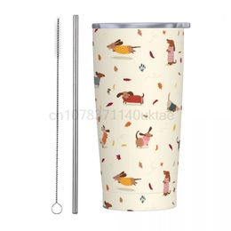 Dachshund In Sweaters Pattern Insulated Tumbler with Lid Cute Vacuum Coffee Mugs Office Home Thermos Bottle Cups 20oz 240104