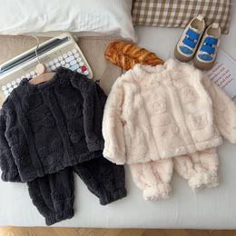 Clothing Sets Children's Double-sided Plush Home Winter Boys And Girls Pajamas Two-piece Set