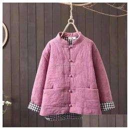 Ethnic Clothing 2024 Chinese-Style Cotton Linen Clip Cheongsam Buckle Cotton-Padded Womens Thicked Winter Coat Retro Loose Short S939 Otmi8