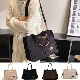 Evening Bags Top Handle Tote Bag Stylish Corduroy Multiple Pocket Shoulder Large Capacity Handbag Girls Gentlewoman