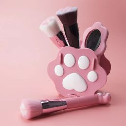 Mini Cute Cat Claw Shape Makeup Brushes Foundation Brush Soft Fiber Portable Small Mirror Storage Box Set Beauty Makeup Tools240102