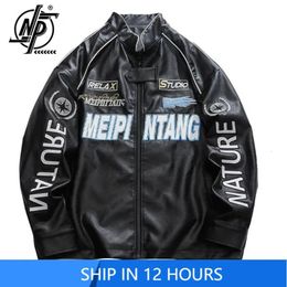 Spring PU Leather Motorcycle Jacket Men High Street Korean Letter Embroidery Bomber Coat Unisex Varsity Vintage Outwear 240105