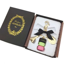 Keychains Lanyards Alloy Gold Plated France Laduree Macaroon Macaron Effiel Tower Keychain Fashion Keyring Key Chain Bag Charm Accessories w Gift Box