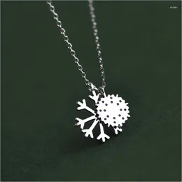 Pendant Necklaces Real 925 Sterling Silver Fashion Delicate Snowflake Charm Necklace For Women Girl Christmas Gift Jewelry