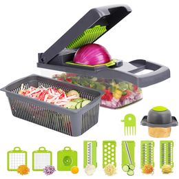 LMETJMA 11 in 1 Vegetable Chopper Fruit Slicer Mandoline Slicer Cutter with Drain Basket Potato Onion Chopper Dicer KC0430 240104