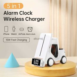 Wireless Chargers Alarm Clock Fast Charging RGB Wireless Charger for 15 13 Dock Station for Watch S9 Pro LED Digital Holder YQ240105