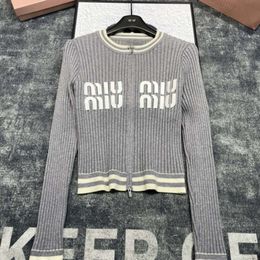 2024 Early Autumn Women's Sweater New Patchwork Letter Knit Top with Classic Colour Matching Simple and Casual Versatility