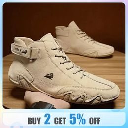 Ankle Boots for Men Outdoor Light Casual Leather Shoes Winter Luxury Male Waterproof Snow 2023 High Top Sneakers 240105