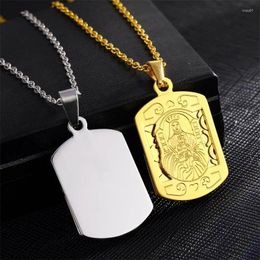 Pendant Necklaces 5Pcs Stainless Steel Blessed Virgin Mary Mother Of God Necklace Yellow Golden Rope Chain Dog Tags For Women/Men Jewelry