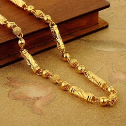 Simple Male 18K Gold Necklace Hexagonal Buddha Bamboo Chain Fine Jewellery Clavicle Necklaces for Men Boyfriend Birthday Gifts 240104