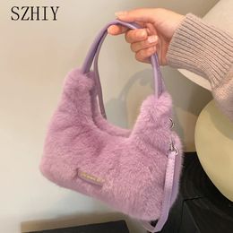 Rabbit Hair Handbag Women Luxury Designer Shoulder Bag Plush Small Pocket Winter Soft Crossbody Purse for Girls Mobile Phone Bag 240104