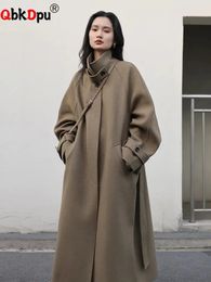 Winter Streetwear Loose Length Woolen Coat Korean Turn Down Collar Warm Women Parkas Jackets Thick Single Breasted Overcoat 240105