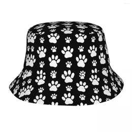 Berets Fashion Puppy Pretty Pattern Bucket Hats Women Men Dog Paws Prints Pet Outdoor Sun Summer Fisherman Cap