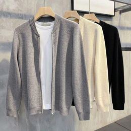 Men's Sweaters 2024 Spring And Autumn Korean Edition Trend Stand Collar Solid Colour Pit Stripe Slim Fitting High-end Sweater Cardigan