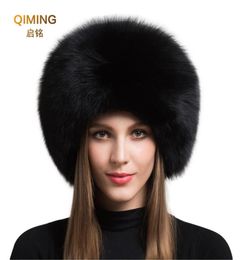 Ladies 100 Real Fox Fur Hat Women Winter Warm Luxury Ski Head Ear Warmer Earmuff y Sheepskin Warm Snow Cap 2010191374372