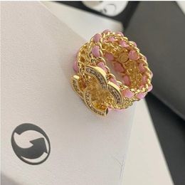 Designer Ring Luxury Brand Letters Rings Gold Plated Brass Copper Open Band Rings Fashion Crystal Ring For Women Wedding Jewellery Gifts Rqnp