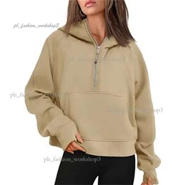 Lulus colheita hoodies para mulheres hoodies das mulheres hoodies de mergulho oversized meio zip recortado sweatshirts velo ginásio roupas esportivas lululemens 822