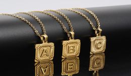 316L Stainless Steel Men Women 26 Capital Letters Pendant Necklace 18K Gold Little Rectangle Fashion Jewellery Lovers Couples Neckla9985794