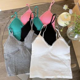 Women's Tanks Lace V-neck 2024 Summer Korean Style Suspension Beautiful Back Wireless Bandeau Top For Women Wholesale