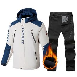 Jackets Large Size 9xl Suit Men Winter Warm Fleece Ski Jackets Pants Windproof Snow Coat Outdoor Snowboard Wear Set Husband Overalls