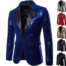 Jackets Shiny Gold Sequin Glitter Embellished Blazer Jacket Men Nightclub Prom Suit Blazer Men Costume Homme Stage Clothes for Singers