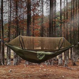 Automatic Quick-opening Mosquito Net Hammock Outdoor Camping Pole Hammock swing Anti-rollover Nylon Rocking Chair 260x140cm 240104
