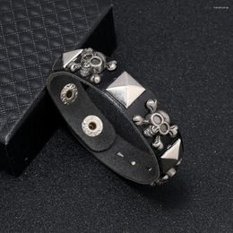 Charm Bracelets 2024 Vintage Woven Leather Bracelet For Men Punk Steel Skeleton Skull Jewelry Gifts Pulera Para Hombre