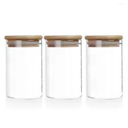 Storage Bottles Pack Of 3 Glass Jars Sealed Bottle Candy Kitchen Food Spice Organiser Container With Bamboo Lid