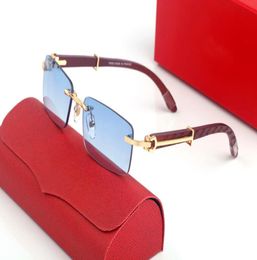 Rimless Frame Men Women Fashion Sunglasses Retro Vintage Sun glasses Brand Rectangle Eyeglasses Gold Metal Wooden Bamboo Frames Bl7531327