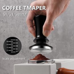 Coffee Tamper Stainless Steel Spring Loaded Elastic Espresso 51mm53mm58mm Powder Hammer with Scale 240104