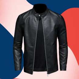 Spring Autumn Leather Jacket Men Stand Collar Slim Pu Fashion Motorcycle Causal Coat Mens Moto Biker 240105