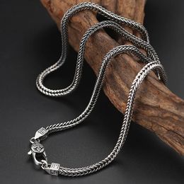 4MM Solid S925 Pure Silver Necklace for Man Personalised Thai Diamond Pestle Foxtail Chain Fashion Jewellery Accessories 240104