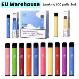 EU Warehouse Disposable Vapes Jam King Puff 600 2ml E-juice 10 Flavours e cigarette China Wholesale Vape Stick 550mAh Battery 20mg Nic Mesh Coil