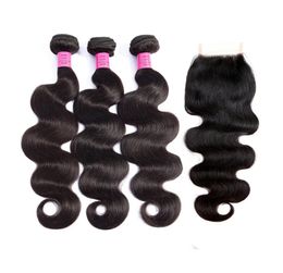 Brazilian Virgin Hair 3 Bundles With 4X4 Lace Closure Body Wave Human Hair Extensions Natural Colour 4 Pieceslot 1030inch7284523