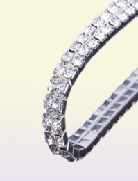 12 pieces Lots 110 Row Silver Bracelets Crystal Rhinestone Elastic Bridal Bangle Bracelet Stretch Whole Wedding Accessories f7181195