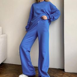 Women's Two Piece Pants Women's Spring Sweatshirt Cotton Blue 2 Pieces Sets Tracksuit Casual Women Trousers Suit Outfits Oversized Wide