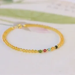 Charm Bracelets ALLME Vintage Yellow Color Crystal Natural Stone Tourmaline Strand For Women 14K Real Gold Plated Brass Accessories