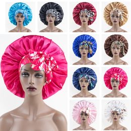 Women Large Double Layer Print Satin Bonnet Night Sleep Shower Cap Adjustable Wide Band Head Wrap Hair Hat 240105