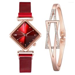 Wristwatches Women Square Watch Bracelet Set Luxury Ladies Quartz Magnet Buckle Gradient Colour Watches Relogio Feminino For Gift Clock